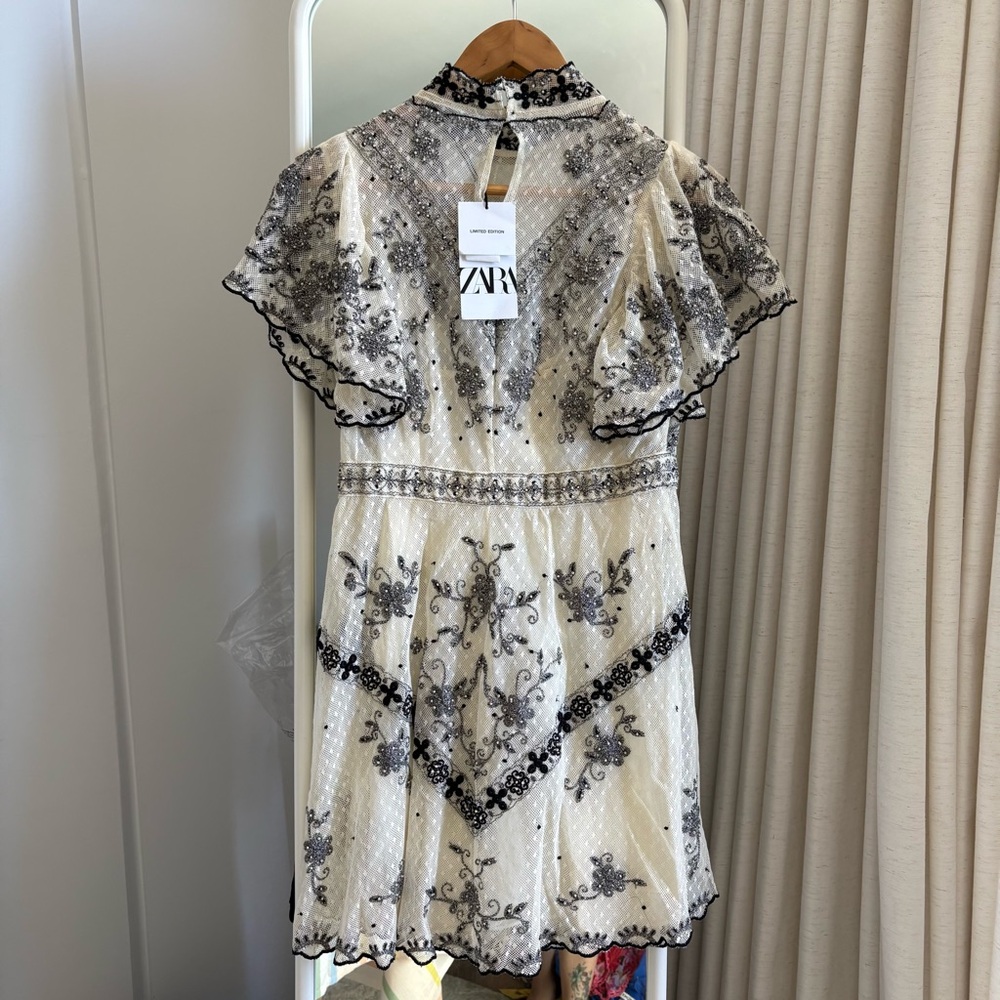 New! Zara Cream and Black Lace Dress - Picture 2 of 5
